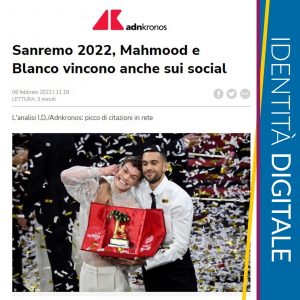 Social Listening #Sanremo2022, anche sui Social vincono Mamhood e Blanco con oltre 600 mila citazioni in rete